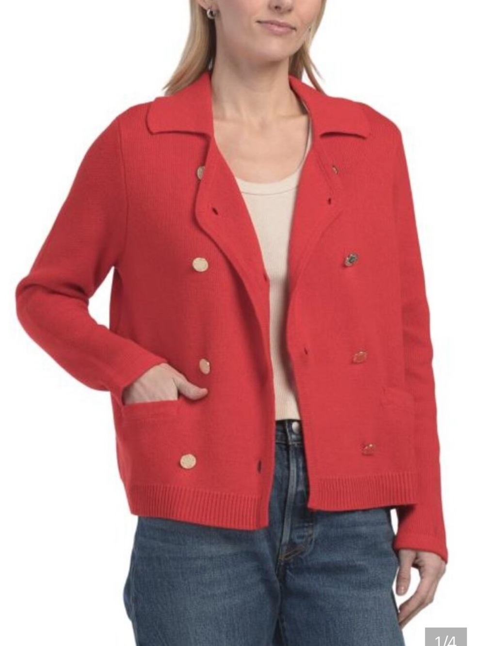 ❗️Anne Klein Red Poppy Knit Double-Breasted Knit Jacket NWT $119!